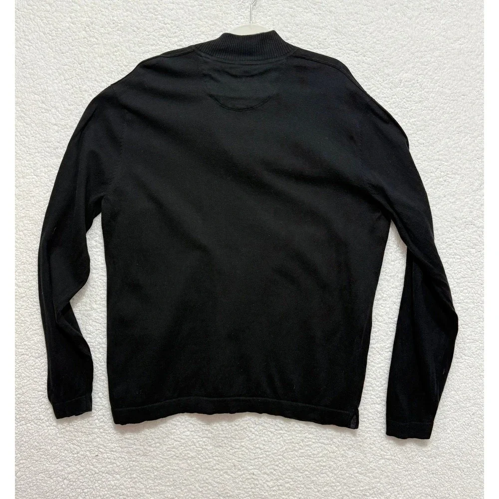 Tommy Bahama Mens Black 1/4 Zip Sweater Cotton Cashmere Long Sleeve Mock‎ Neck
